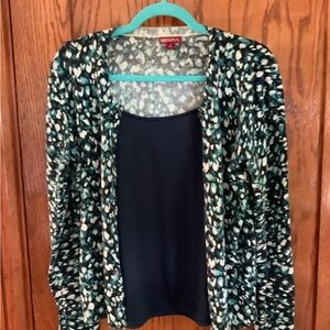 Merona Teal and White Patterned Cardigan with Navy Tank
